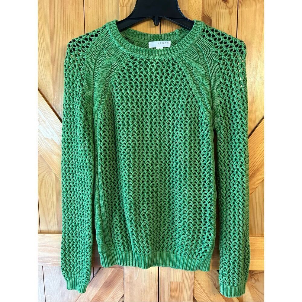 Kenar Green Openwork Knit Sweater Size Medium (4931)